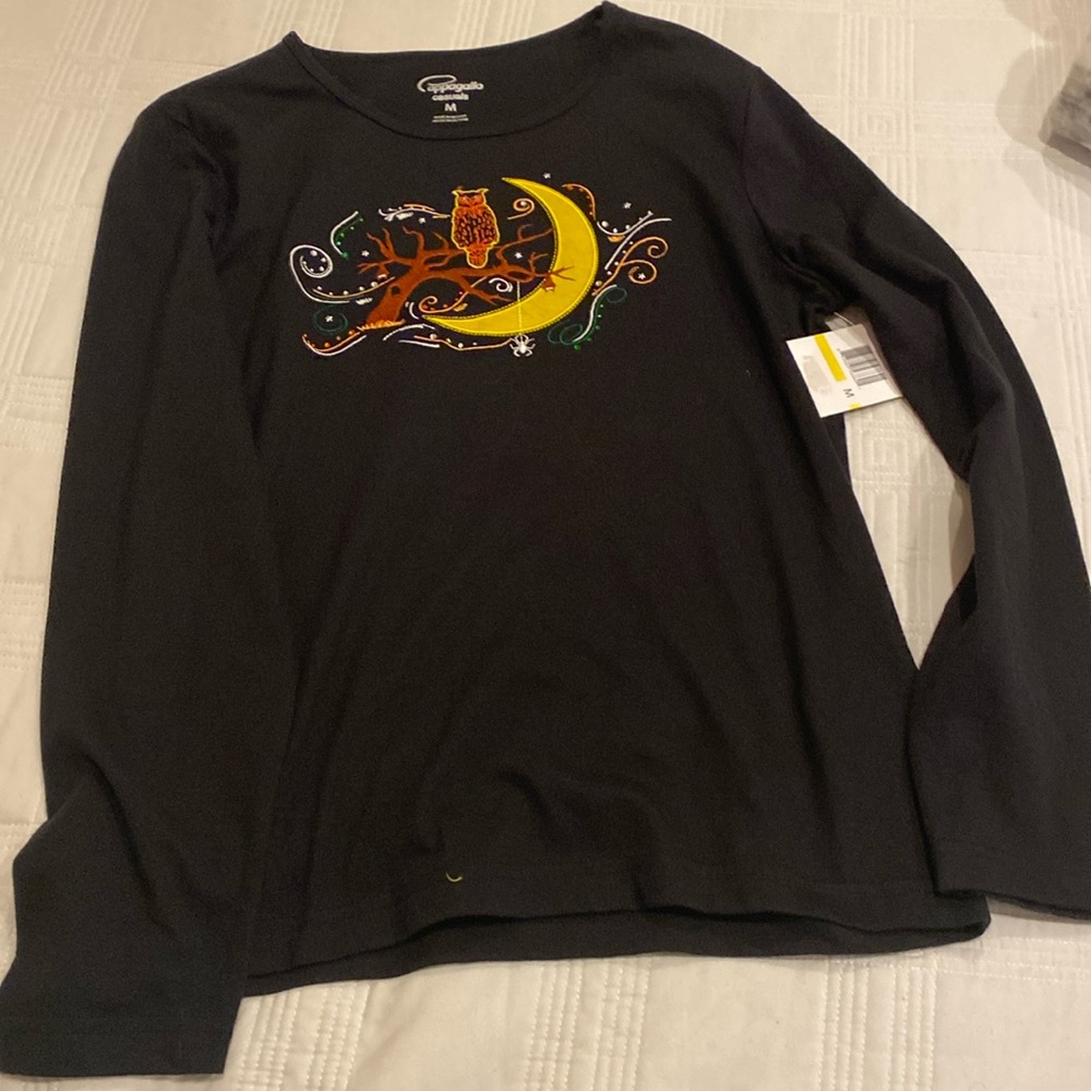 Black owl & moon Cappagallo Casuals long sleeve shirt size Medium NWT (oL)